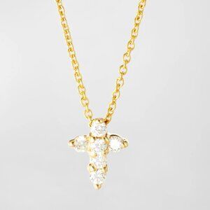 NEW Roberto Coin 18K Gold Small Cross  Necklace with Diamonds, 16"